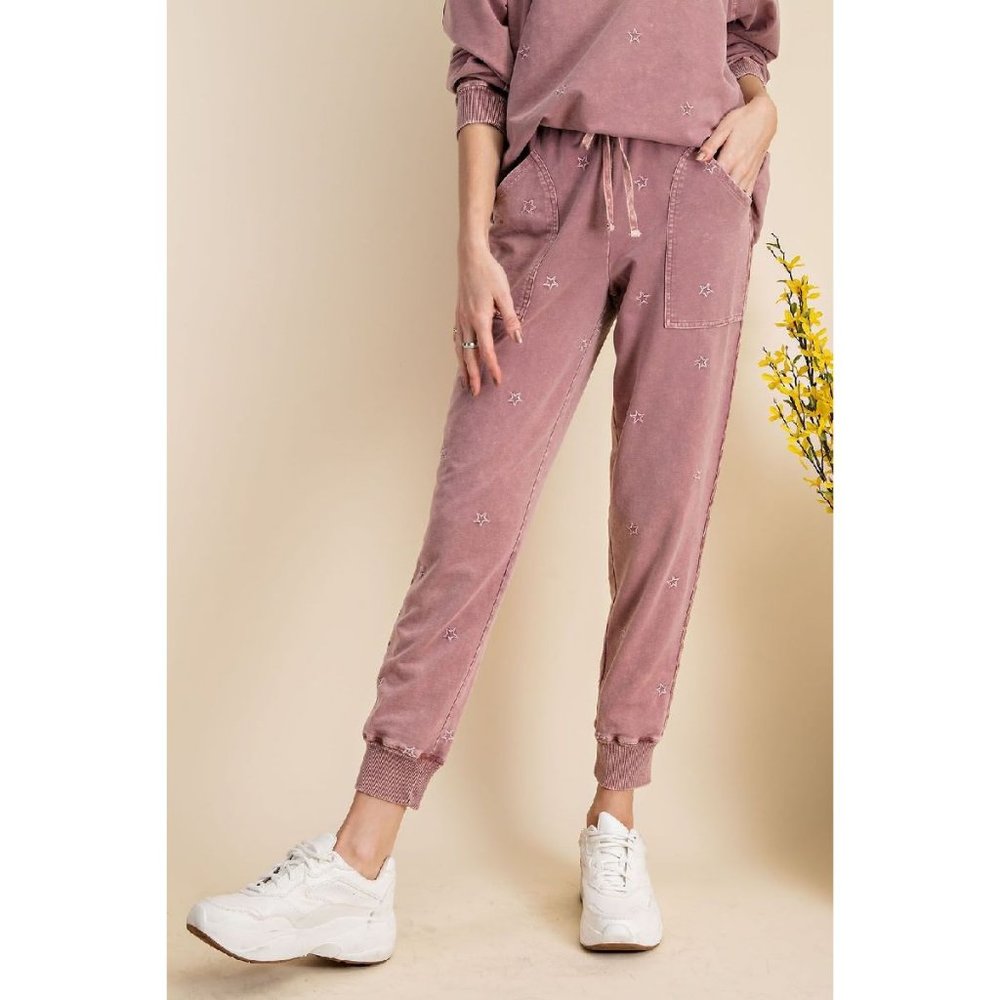 EASEL joggers easel pants Mauve mineral washed soft Jogger Sweatpants size med - Picture 2 of 5
